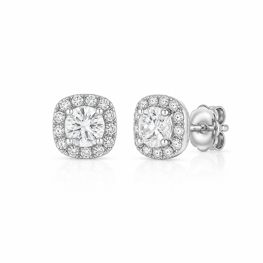 Cushion Halo Stud Earrings