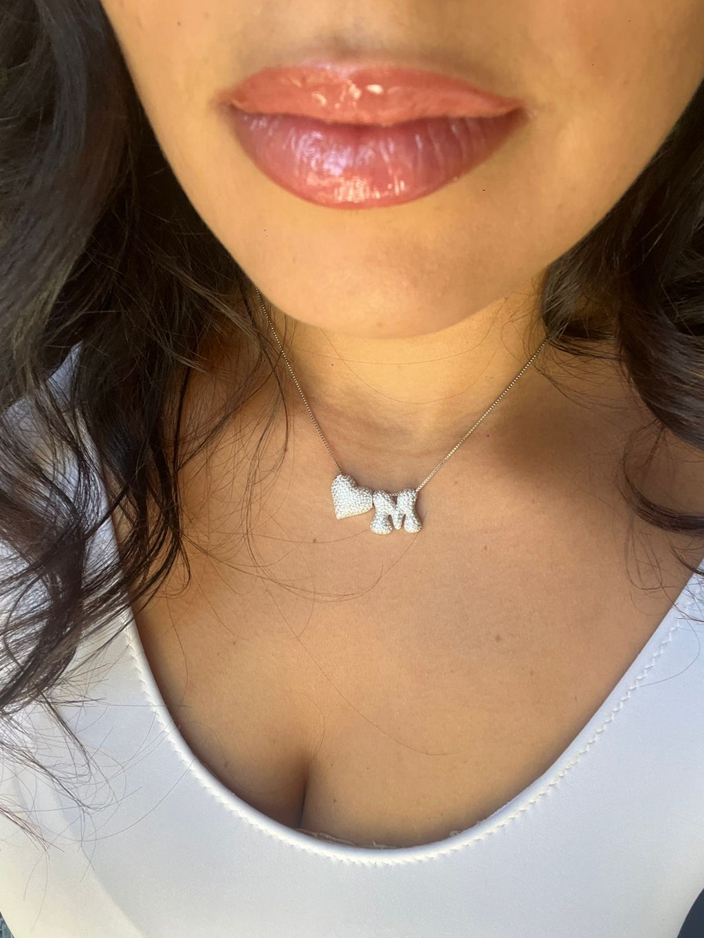 Love Letter Necklace with personalised initial and heart pendant in 925 sterling silver with AAA cubic zirconia