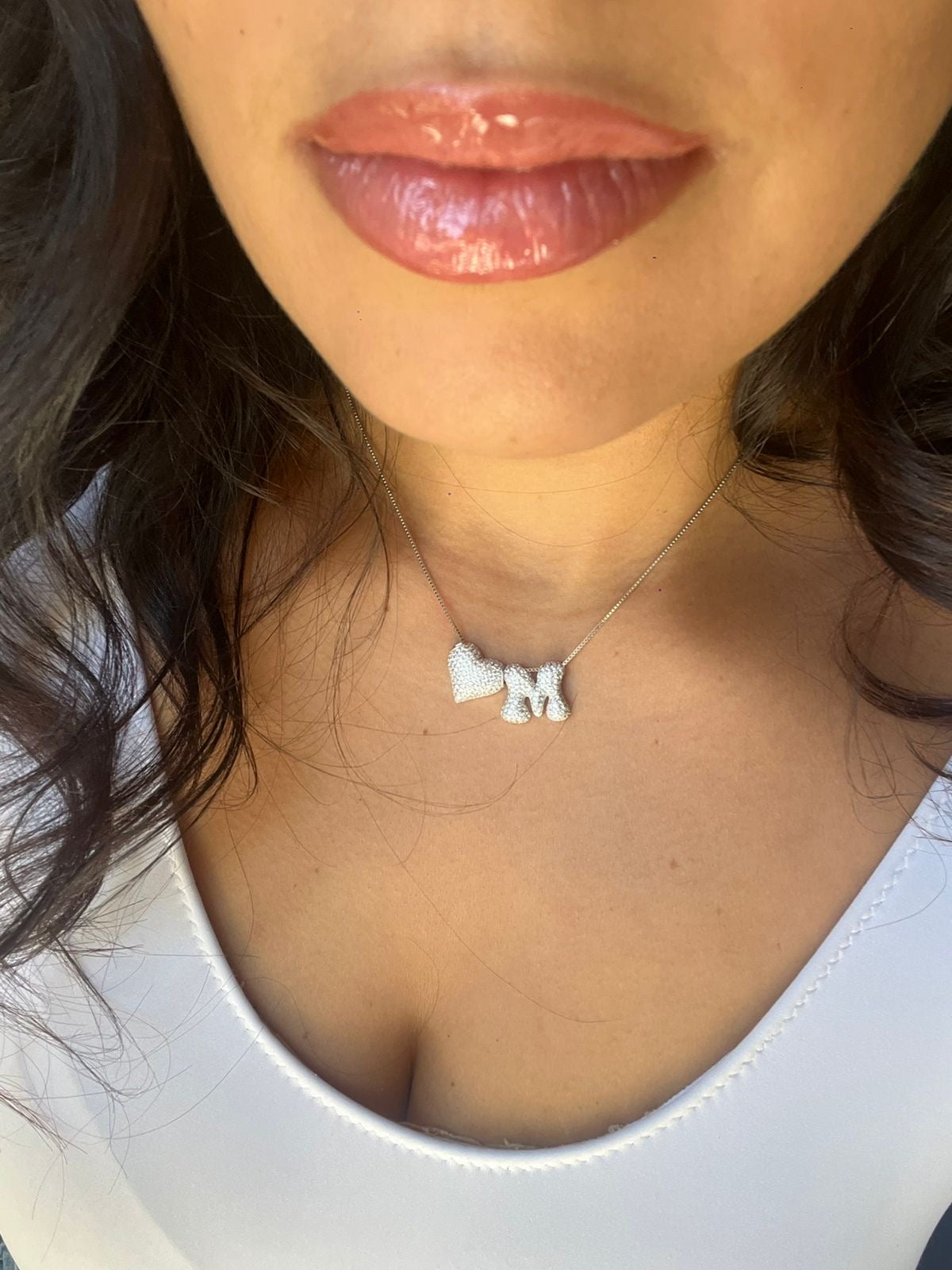Love Letter Necklace with personalised initial and heart pendant in 925 sterling silver with AAA cubic zirconia