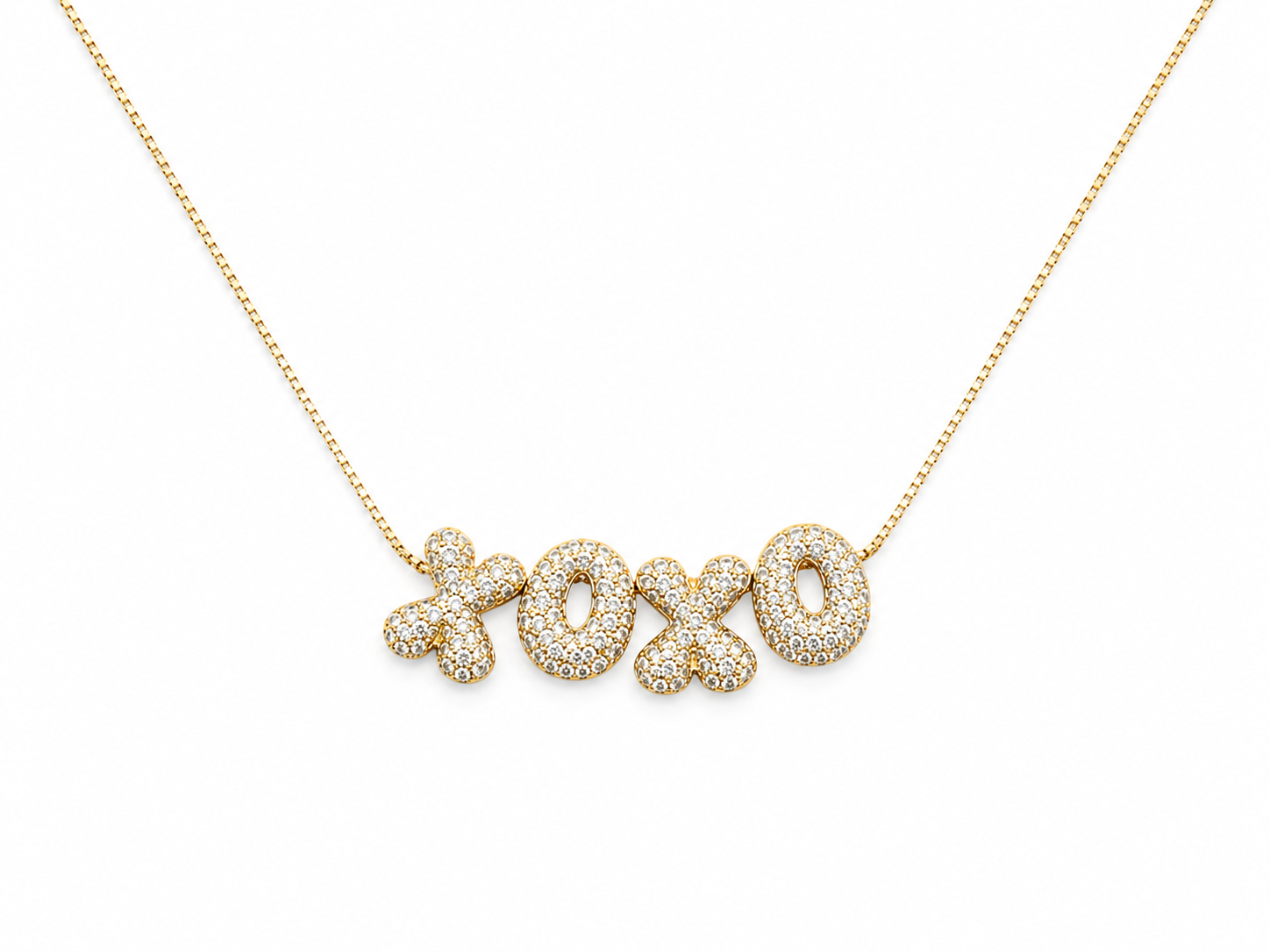 XOXO necklace in 14K gold plated sterling silver with AAA cubic zirconia stones