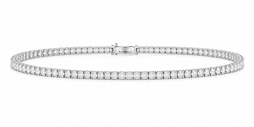 Silver bracelet with clear gemstones on a white background
