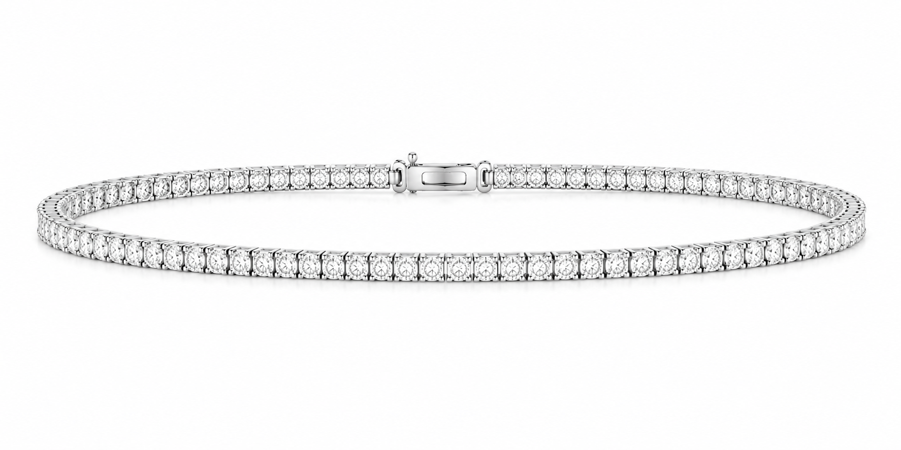 Silver bracelet with clear gemstones on a white background