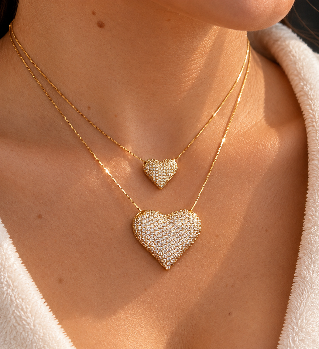 Signature Heart Necklace in 14K gold plated sterling silver with AAA cubic zirconia stones