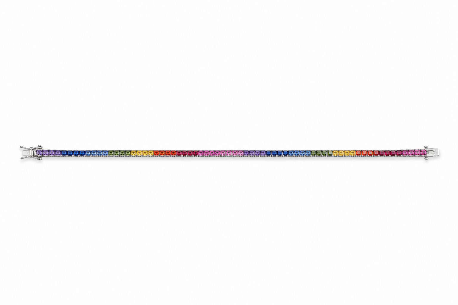 Rainbow Tennis Bracelet with multicoloured stones in 925 sterling silver