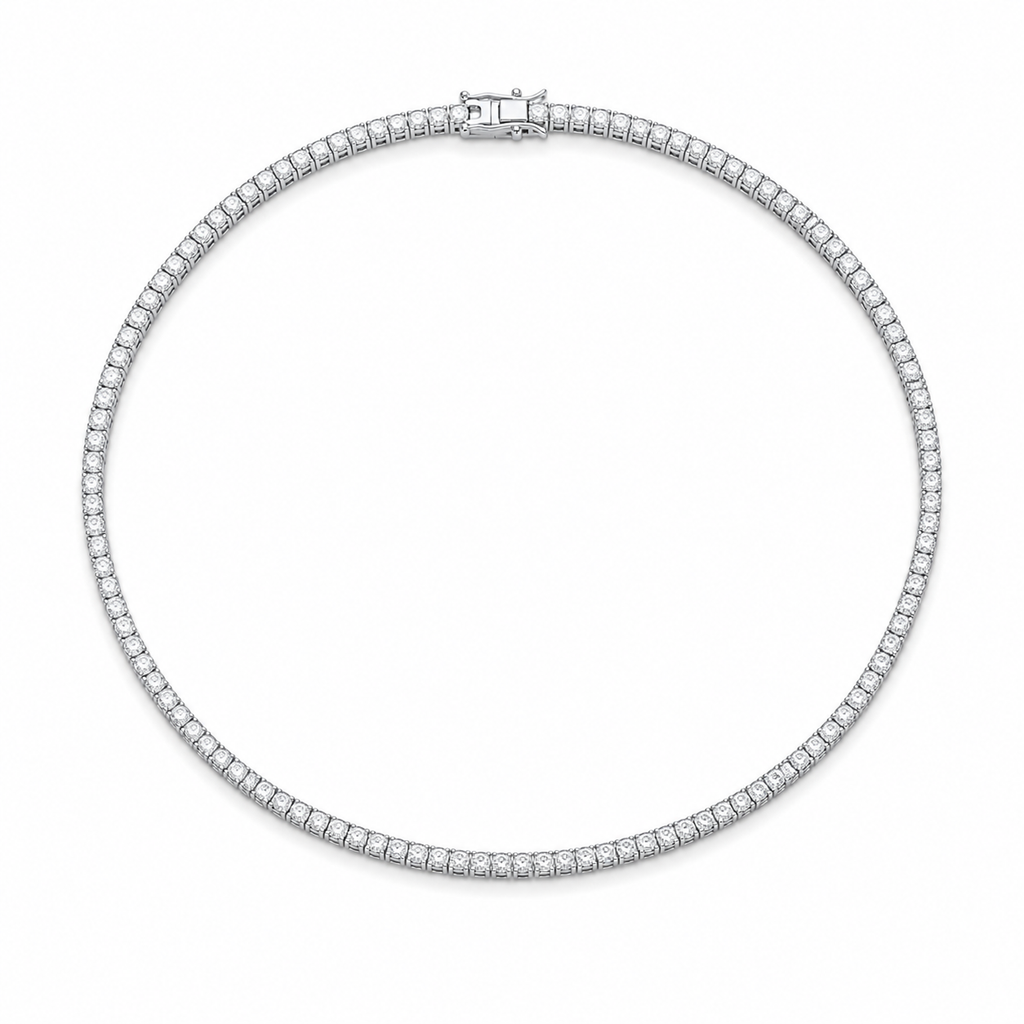 Diamond tennis necklace on a white background