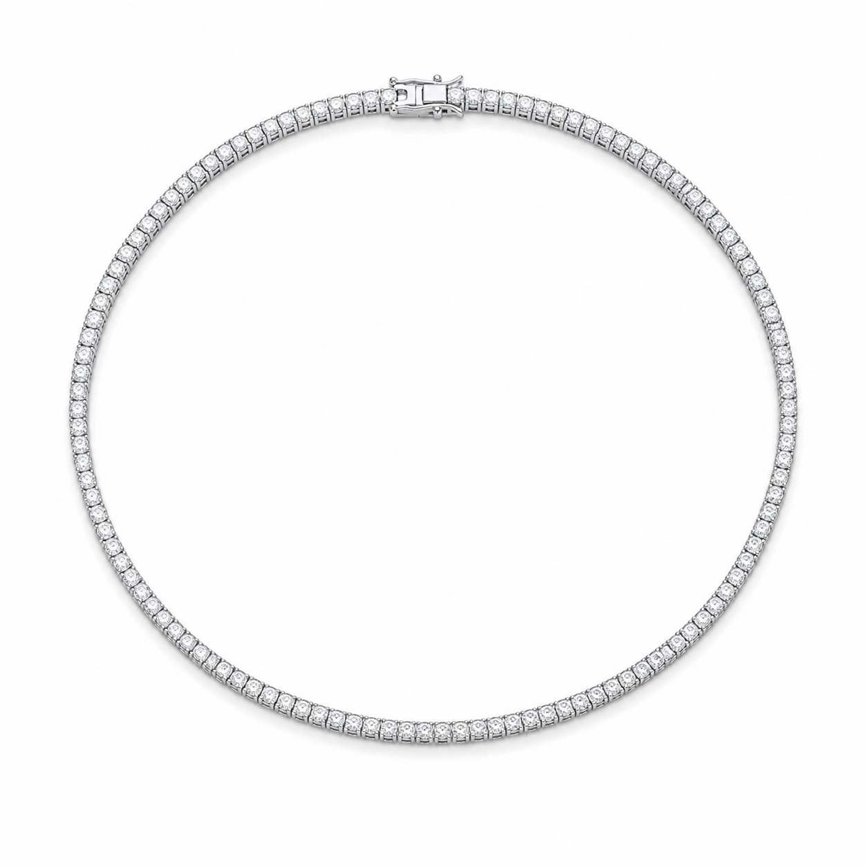 Diamond tennis necklace on a white background