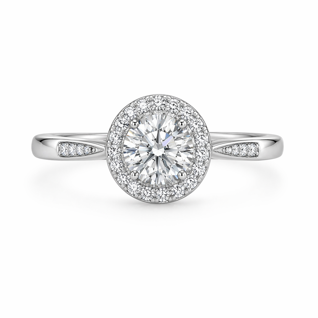 Lumiere Halo Ring with moissanite centre stone in 925 sterling silver