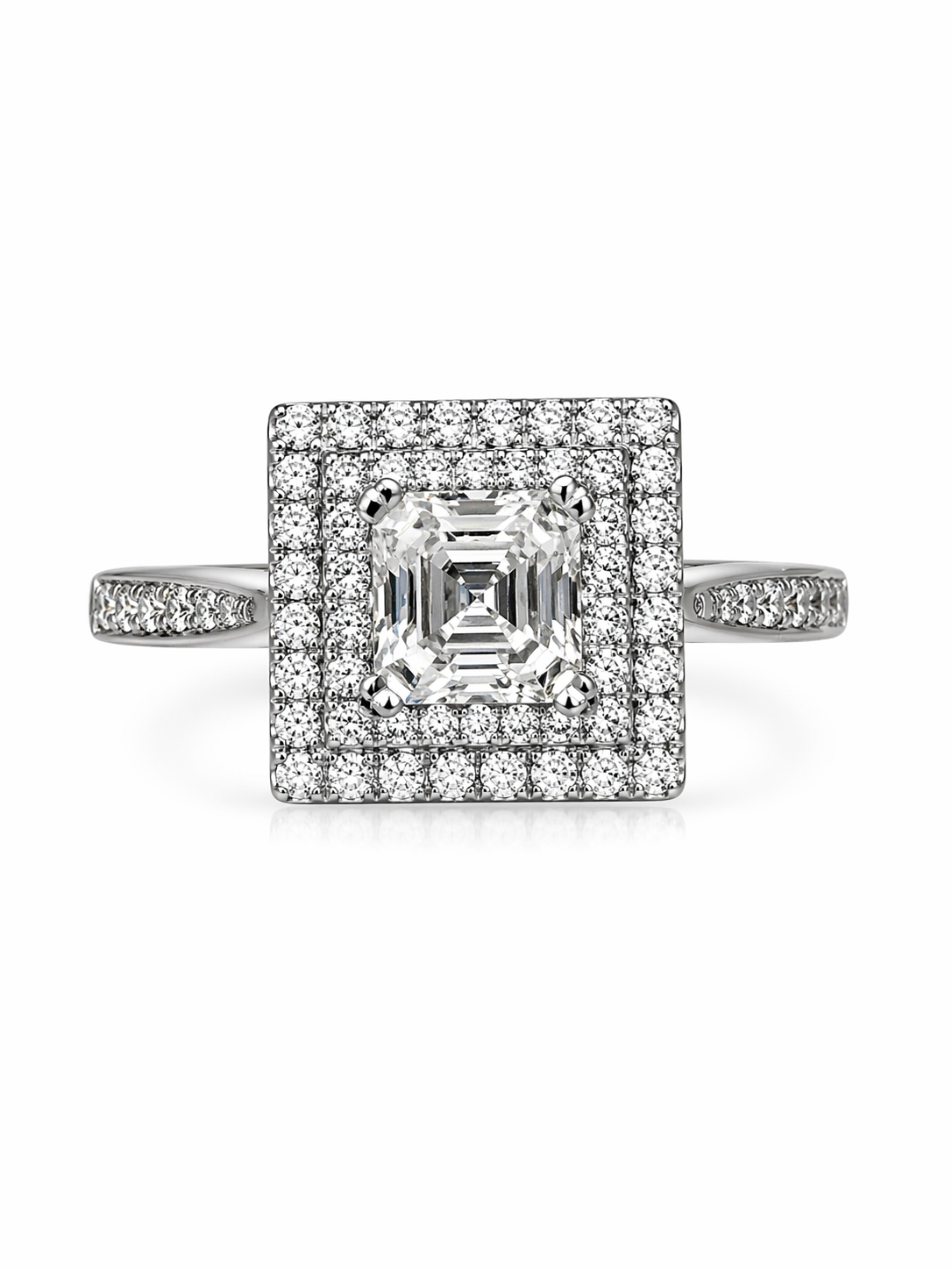 Square Cut Halo Ring with moissanite centre stone in 925 sterling silver