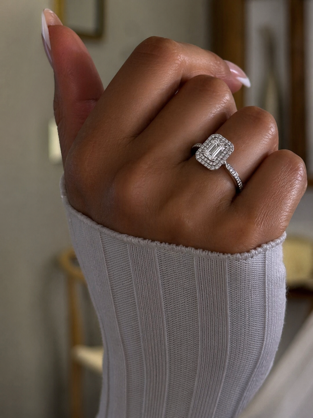 Emerald Cut Halo Ring