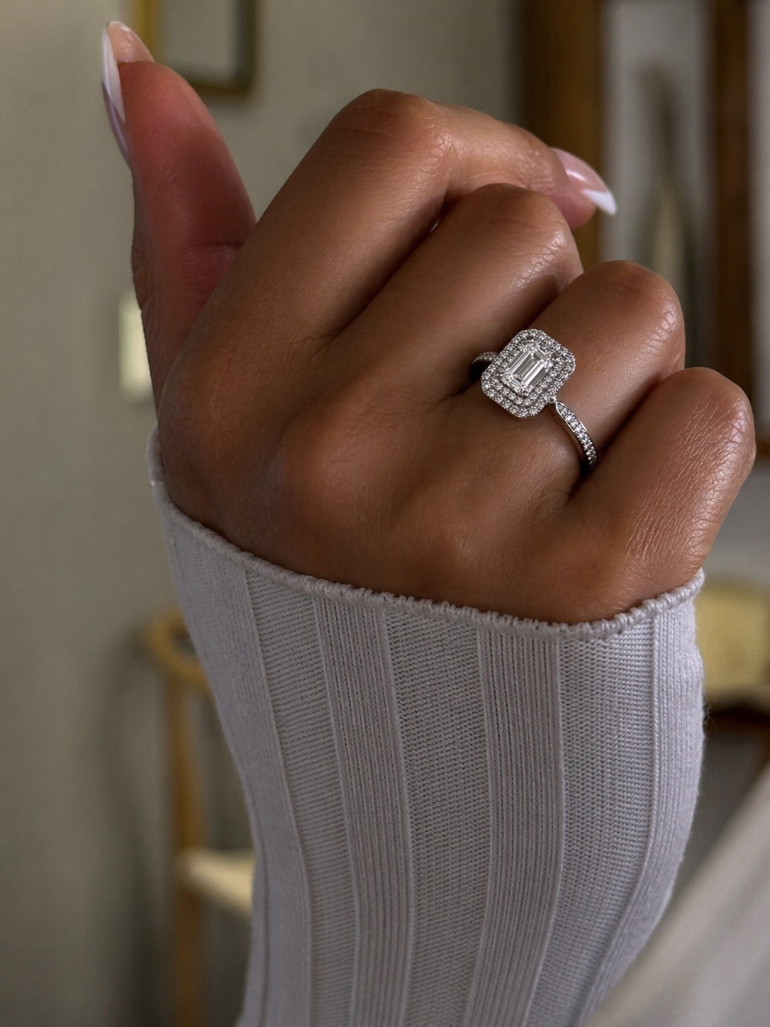 Emerald Cut Halo Ring