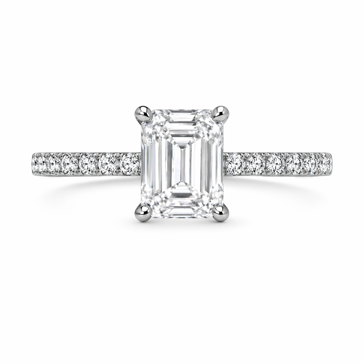 Baby Emerald Cut Solitaire Ring with moissanite centre stone in 925 sterling silver