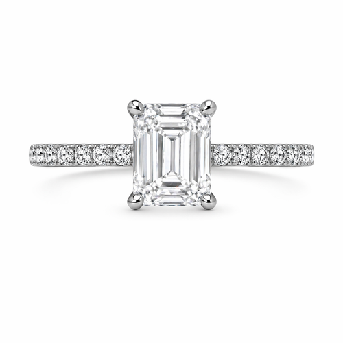 Baby Emerald Cut Solitaire Ring with moissanite centre stone in 925 sterling silver