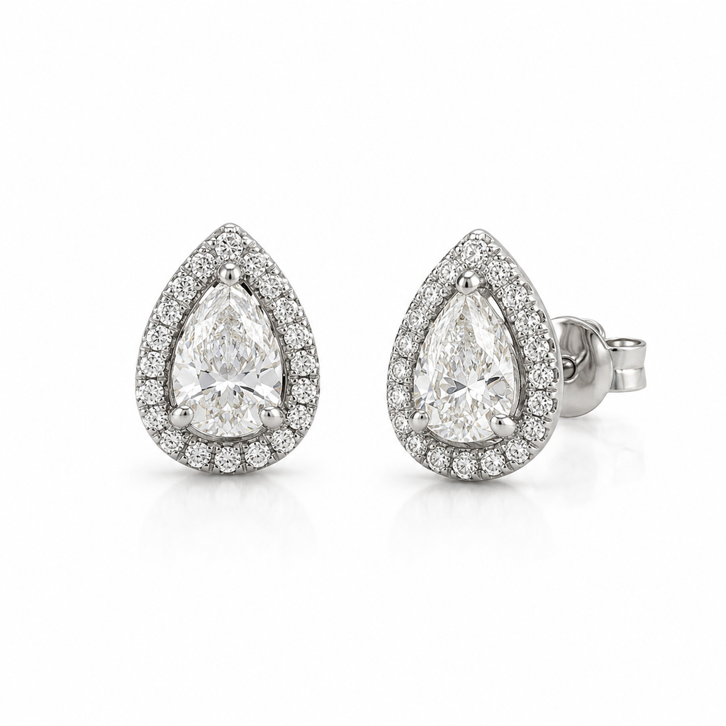 Pear Stud Earrings with moissanite stones in 925 sterling silver