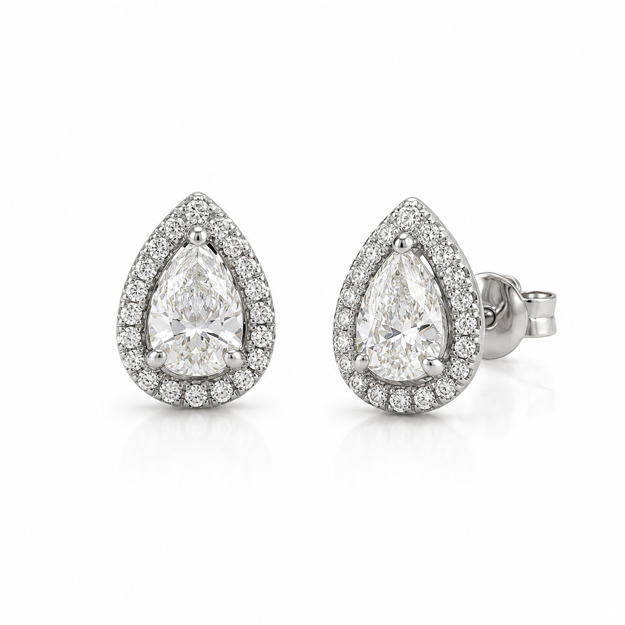 Pear Stud Earrings with moissanite stones in 925 sterling silver
