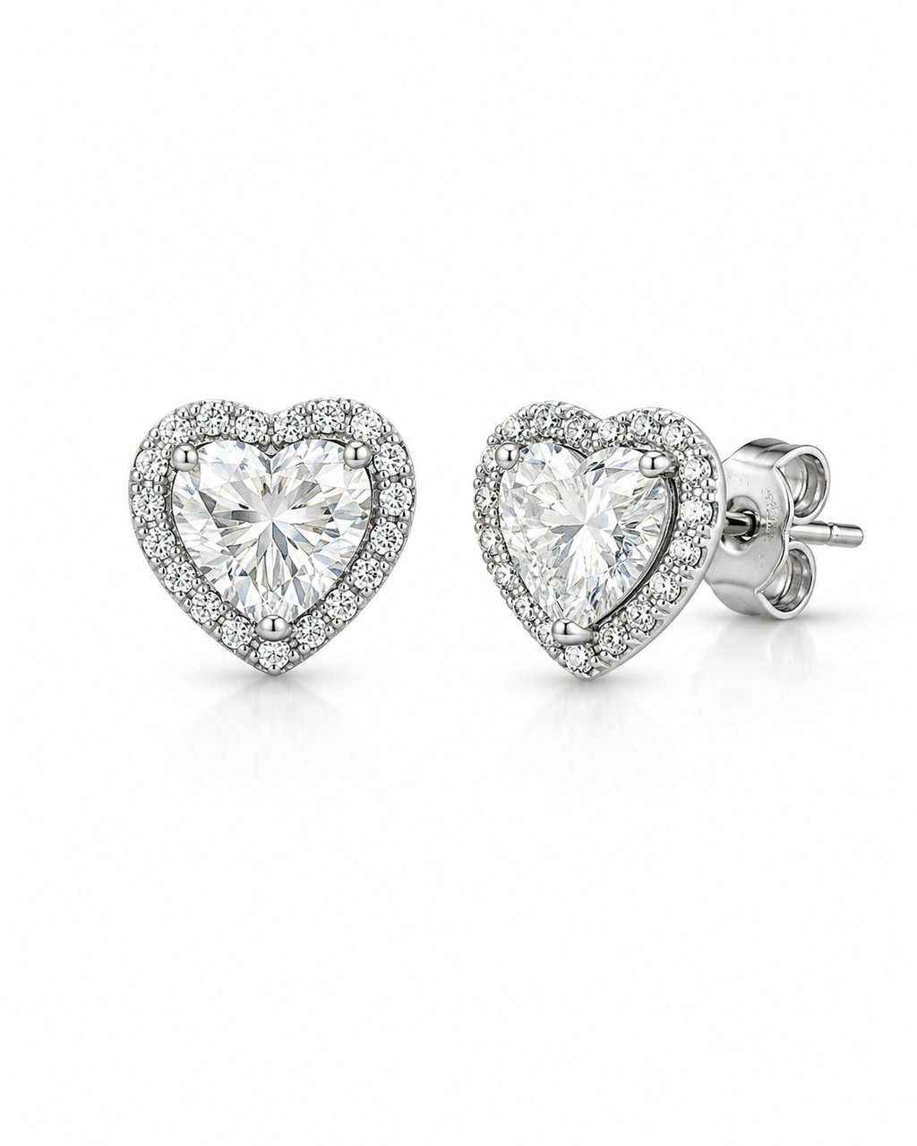 Heart Stud Earrings with moissanite stones in 925 sterling silver
