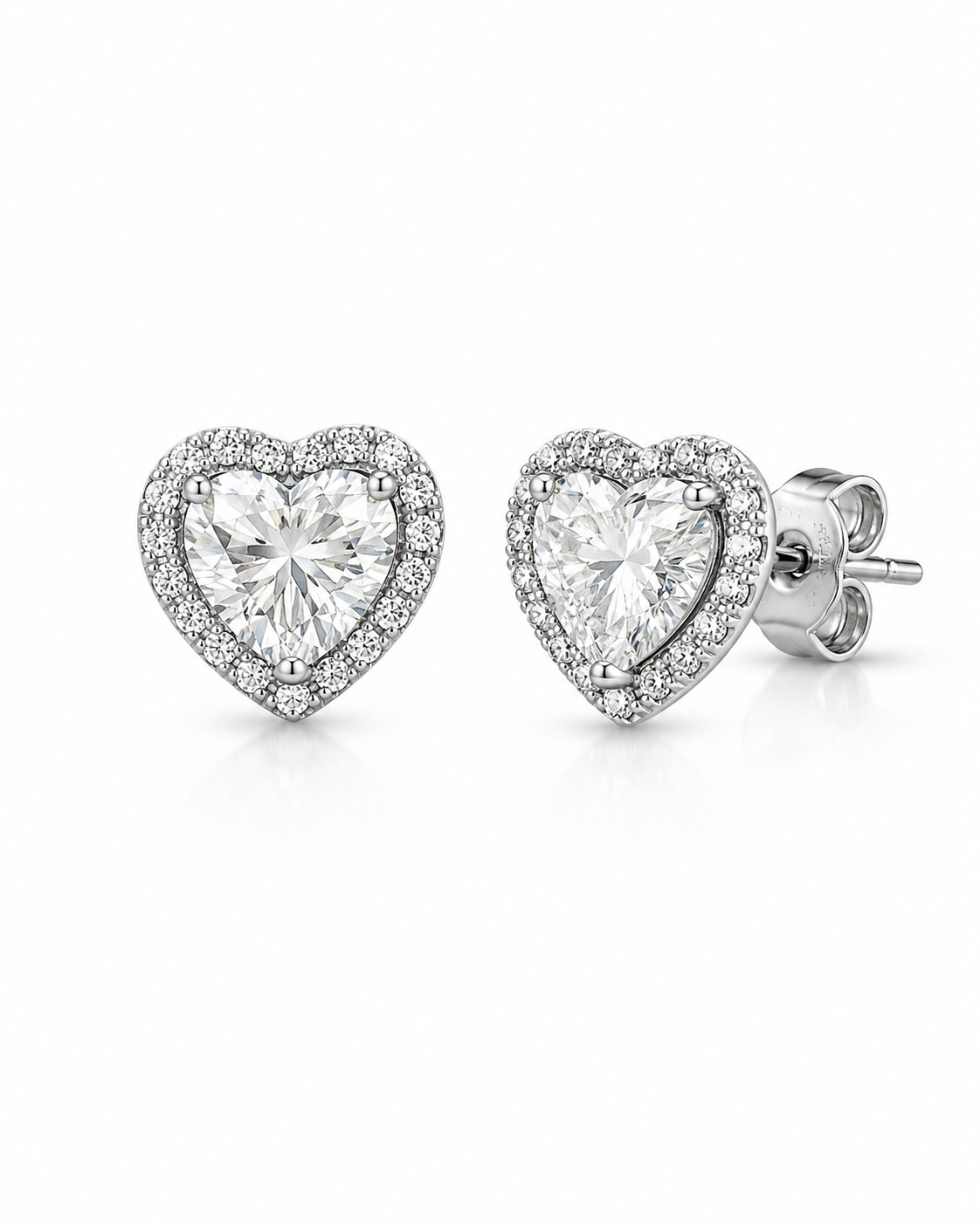 Heart Stud Earrings with moissanite stones in 925 sterling silver