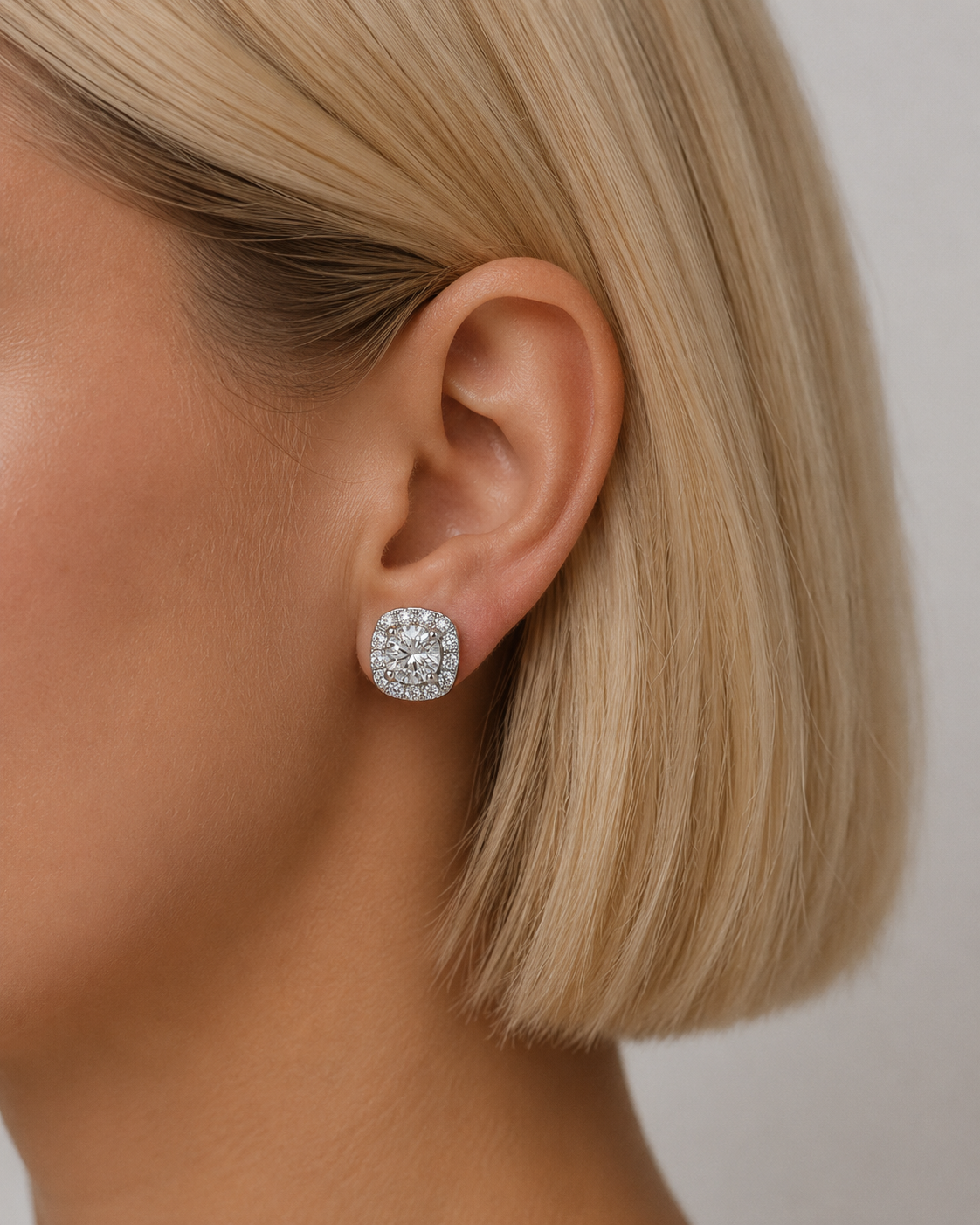 Cushion Halo Stud Earrings